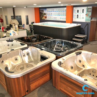 WRIGHT POOLS & SPAS LOWER HUTT : our showroom full of Sapphire Spas