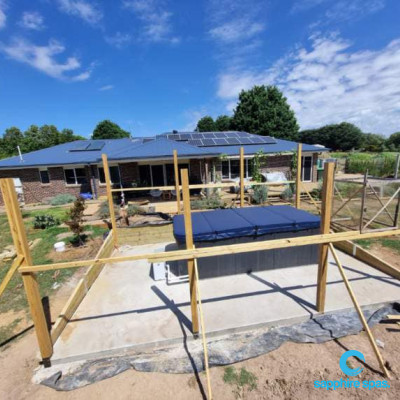 myWorkout swim spa now delivered with retaining wall & concrete slab complete, just waiting on the pergola for UV protection thanks to the team @ mySpaPakenham