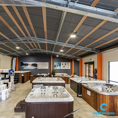 WRIGHT POOLS & SPAS WAIRARAPA : our showroom full of Sapphire Spas