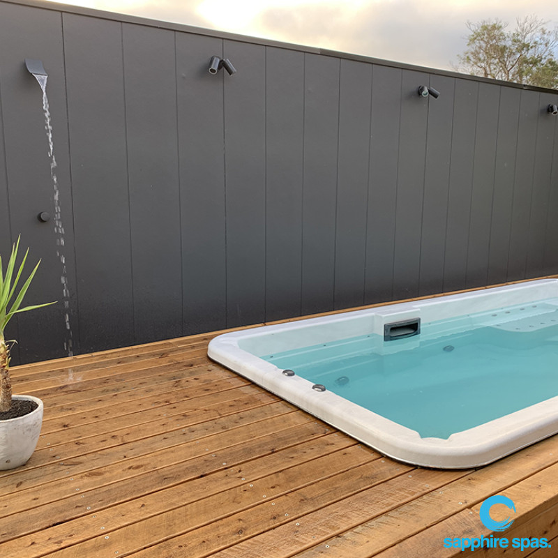 M5Watersedge swim spa build in cypress deck with glass safety fence : mySpaPakenham working with Chrome Projects Mornington Peninsula
