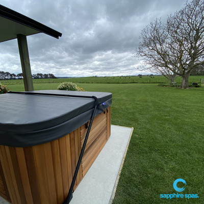 Spa pool slate hardcover cedar thanks to the team @ Wanganui Pool Clinic NZ