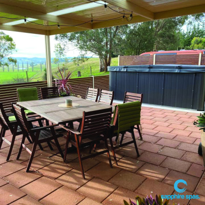 swim spa installed right beside outdoor entertaining area for everyday use